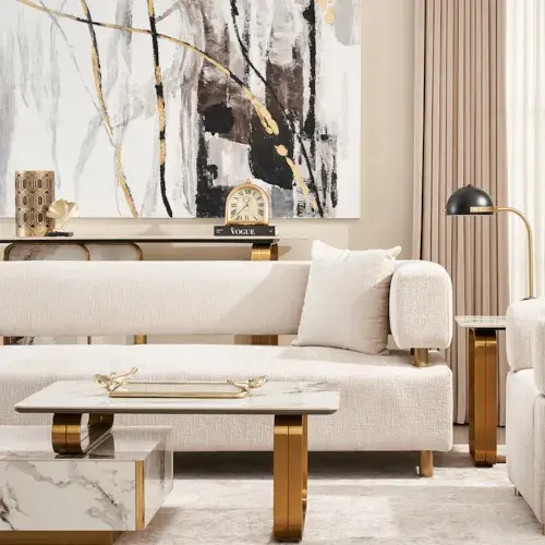 Malta II 3-Seater Powder White Chenille Fabric Sofa