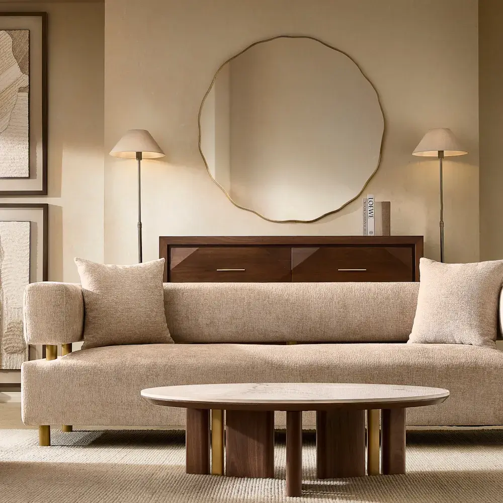 Malta II 3-Seater Powder White Chenille Fabric Sofa