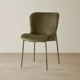 Hailey Olive Green Velvet Dining Chair - Brushed Bronze Legs