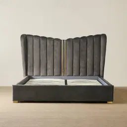 Madrid Charcoal Velvet Queen Bed