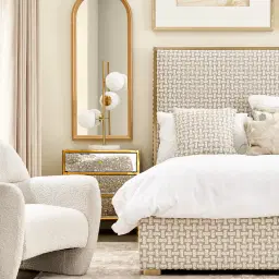 Harlow Light Sand Grey and White Boucle King Bed