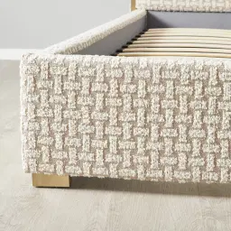 Harlow Light Sand Grey and White Boucle King Bed
