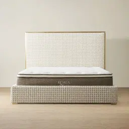 Harlow Light Sand Grey and White Boucle Queen Bed