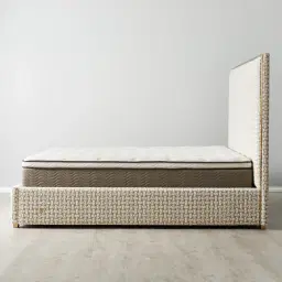Harlow Light Sand Grey and White Boucle Queen Bed