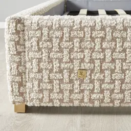 Harlow Light Sand Grey and White Boucle Queen Bed