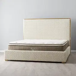 Harlow Light Sand Grey and White Boucle Queen Bed