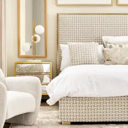 Harlow Light Sand Grey and White Boucle Queen Bed