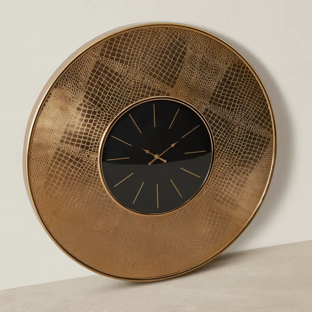 Miriam Matte Antique Brass Croc Pattern Wall Clock