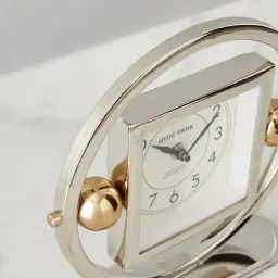 Tiffany Matte Antique Nickel and Brass Table Clock