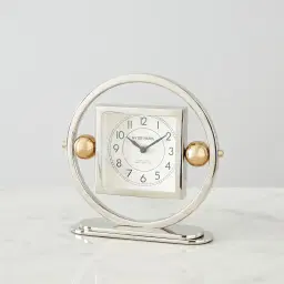 Tiffany Matte Antique Nickel and Brass Table Clock