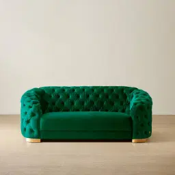 Kelly Emerald Green Velvet 2-Seater Sofa - Gold Legs