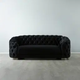 Kelly Black Velvet 2-Seater Sofa - Black Nickel Legs