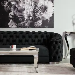 Kelly Black Velvet 2-Seater Sofa - Black Nickel Legs