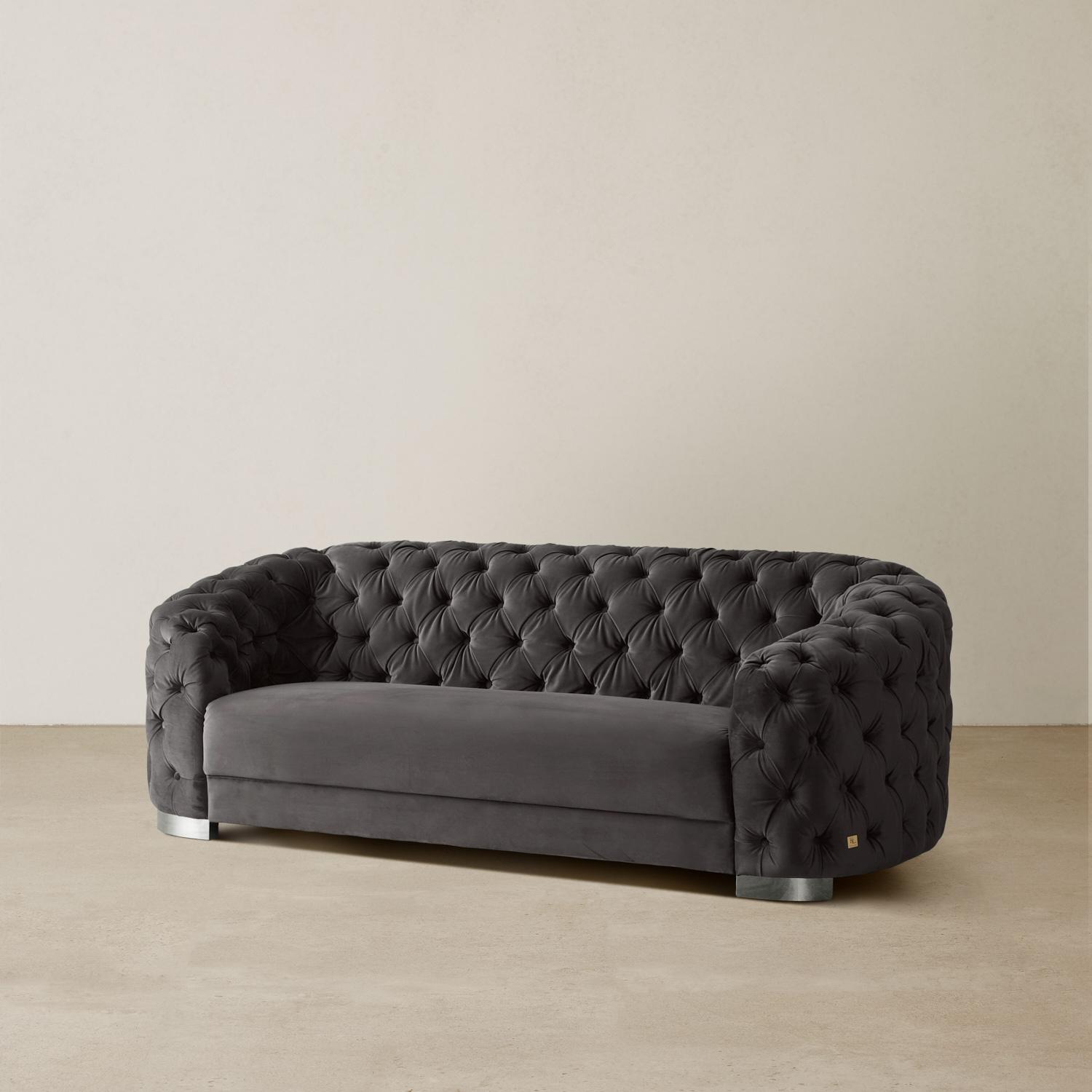 Kelly Charcoal Velvet 2 Seater Sofa - Black Nickel Legs
