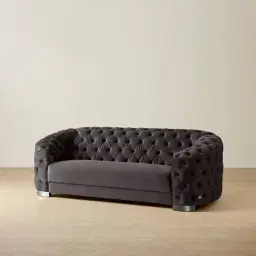 Kelly Charcoal Velvet 2 Seater Sofa - Black Nickel Legs