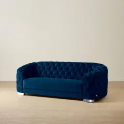 Kelly Navy Blue Velvet 2-Seater Sofa Silver legs
