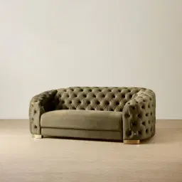 Kelly Olive Green Velvet 2-Seater Sofa Gold Legs