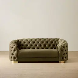 Kelly Olive Green Velvet 2-Seater Sofa Gold Legs