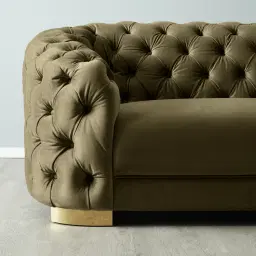 Kelly Olive Green Velvet 3-Seater Sofa Gold Legs