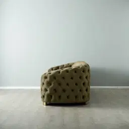 Kelly Olive Green Velvet 3-Seater Sofa Gold Legs