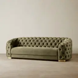 Kelly Olive Green Velvet 3-Seater Sofa Gold Legs