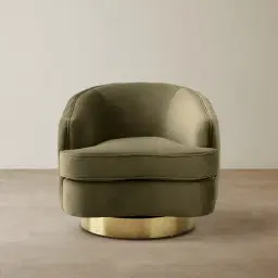 Kelly Olive Green Velvet Swivel Chair Gold Legs