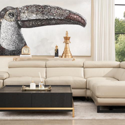 Alessia Almond Cream Leather Dual Electric Recliner Lounge - Right