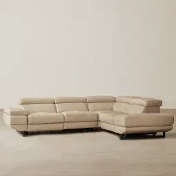 Alessia Almond Cream Leather Dual Electric Recliner Lounge - Right