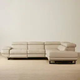 Alessia Almond Cream Leather Dual Electric Recliner Lounge - Right