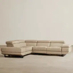 Alessia Almond Cream Leather Dual Electric Recliner Lounge - Left