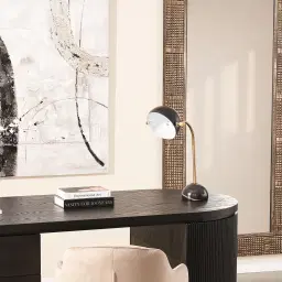 Concentric Black and Gold Carved Wooden Rectangle Mirror