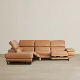 Alessia Savannah Brown Leather Dual Electric Recliner Lounge - Left