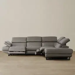 Alessia Warm Stone Grey Leather Dual Electric Recliner Lounge - Right