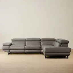 Alessia Warm Stone Grey Leather Dual Electric Recliner Lounge - Right