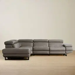 Alessia Warm Stone Grey Leather Dual Electric Recliner Lounge - Left