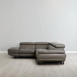 Alessia Warm Stone Grey Leather Dual Electric Recliner Lounge - Left