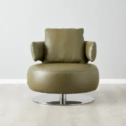 Vermont Garden Green Leather Swivel Occasional Chair