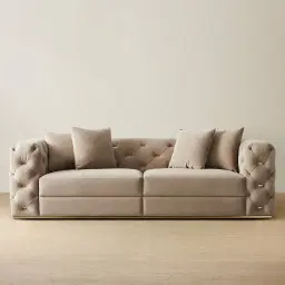 Empress Light Beige Velveteen 3-Seater Fabric Sofa