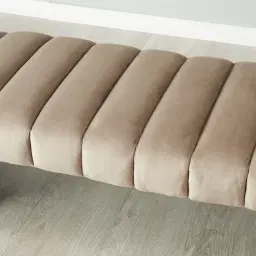 Annika Beige Velvet Curved Ottoman