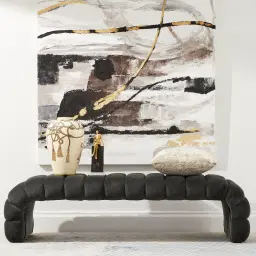 Annika Beige Velvet Curved Ottoman