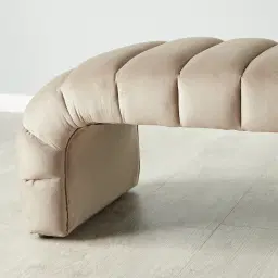 Annika Beige Velvet Curved Ottoman
