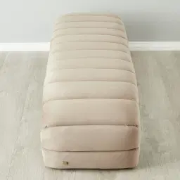 Annika Beige Velvet Curved Ottoman