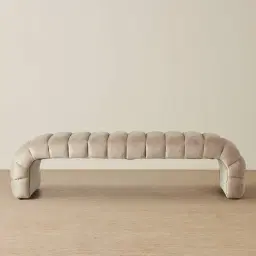 Annika Beige Velvet Curved Ottoman