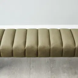 Annika Olive Green Velvet Curved Ottoman