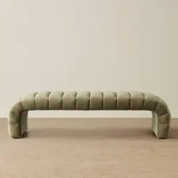 Annika Olive Green Velvet Curved Ottoman