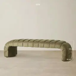 Annika Olive Green Velvet Curved Ottoman