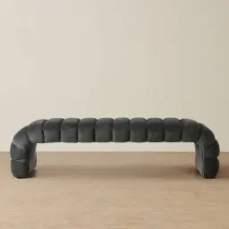 Annika Charcoal Velvet Curved Ottoman