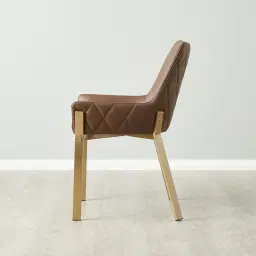 Arya II Tuscan Brown Vegan Leather Dining Chair - Brushed Gold Metal Legs