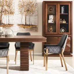 Arya II Tuscan Brown Vegan Leather Dining Chair - Brushed Gold Metal Legs