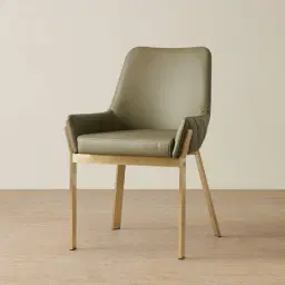 Arya II Sage Green Vegan Leather Dining Chair - Brushed Gold Metal Legs